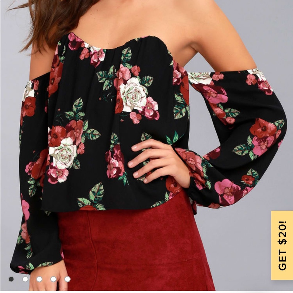 Lulu’s Black Floral Print Off-the-Shoulder Top